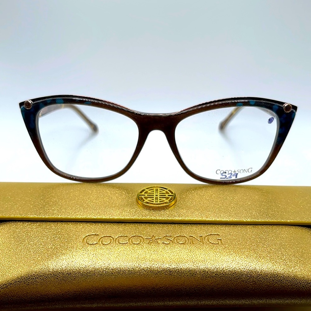 NWOT. Coco Song women’s Optical frames. Feather and silk imbedded in the frames.